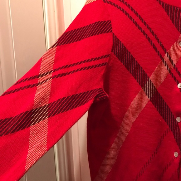 Land’s End Red Patterned Supima Cotton Cardigan - Picture 8 of 8